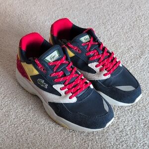 Lacoste Navy Sneakers with Red Laces & Yellow Accents